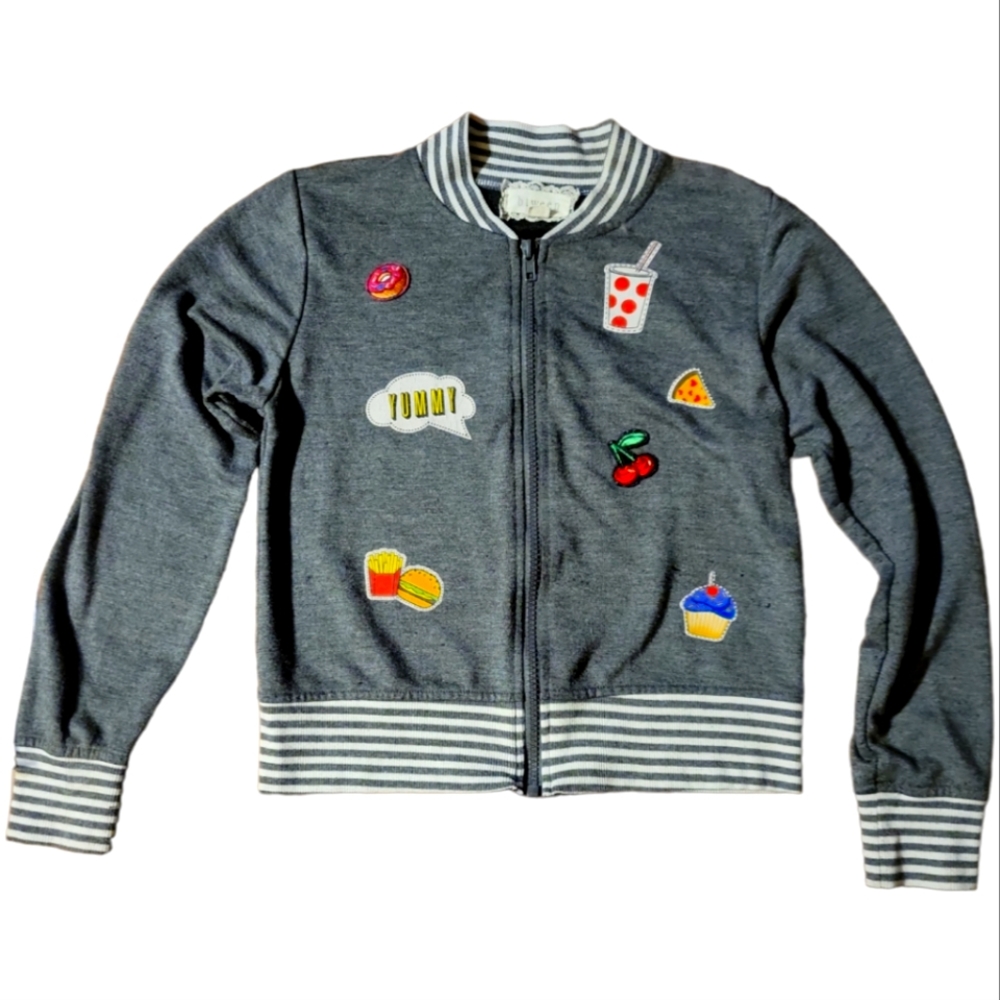 HP 😊 Btween Girl's L 10/12 Zip Up Sweatshirt Top Yummy Hamburger Pizza